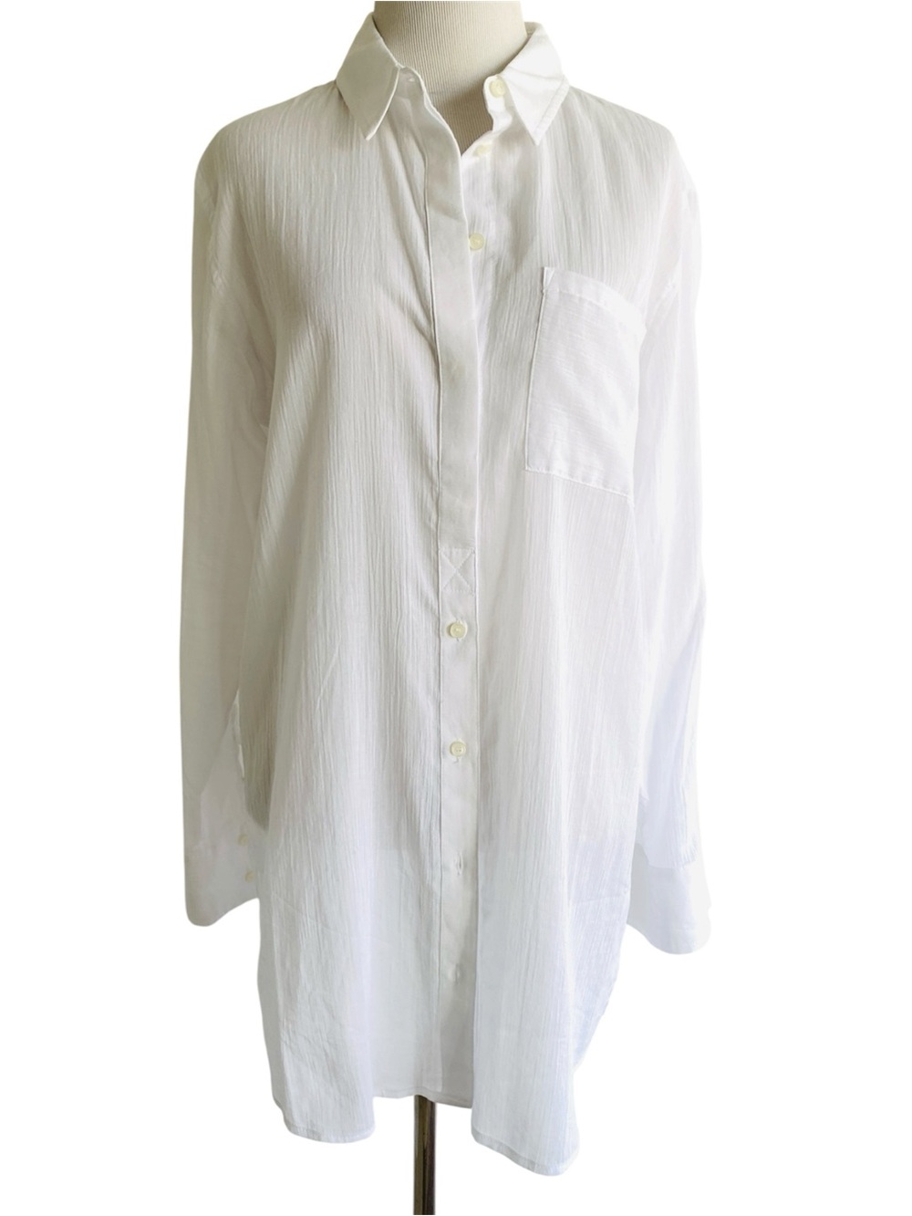 Treasure & Bond White Gauzy Voile Tunic Shirt Button up Small Coastal Old money
